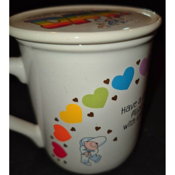 Vintage Ceramic Mug With Lid "Have A Rainbow Day!" Heart & Rainbow Graphics - Picture 2 of 10